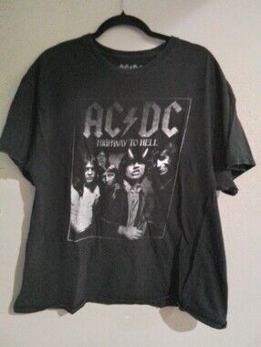 AC/DC Black Mens Short Sleeve Graphic Tee with Band Photo